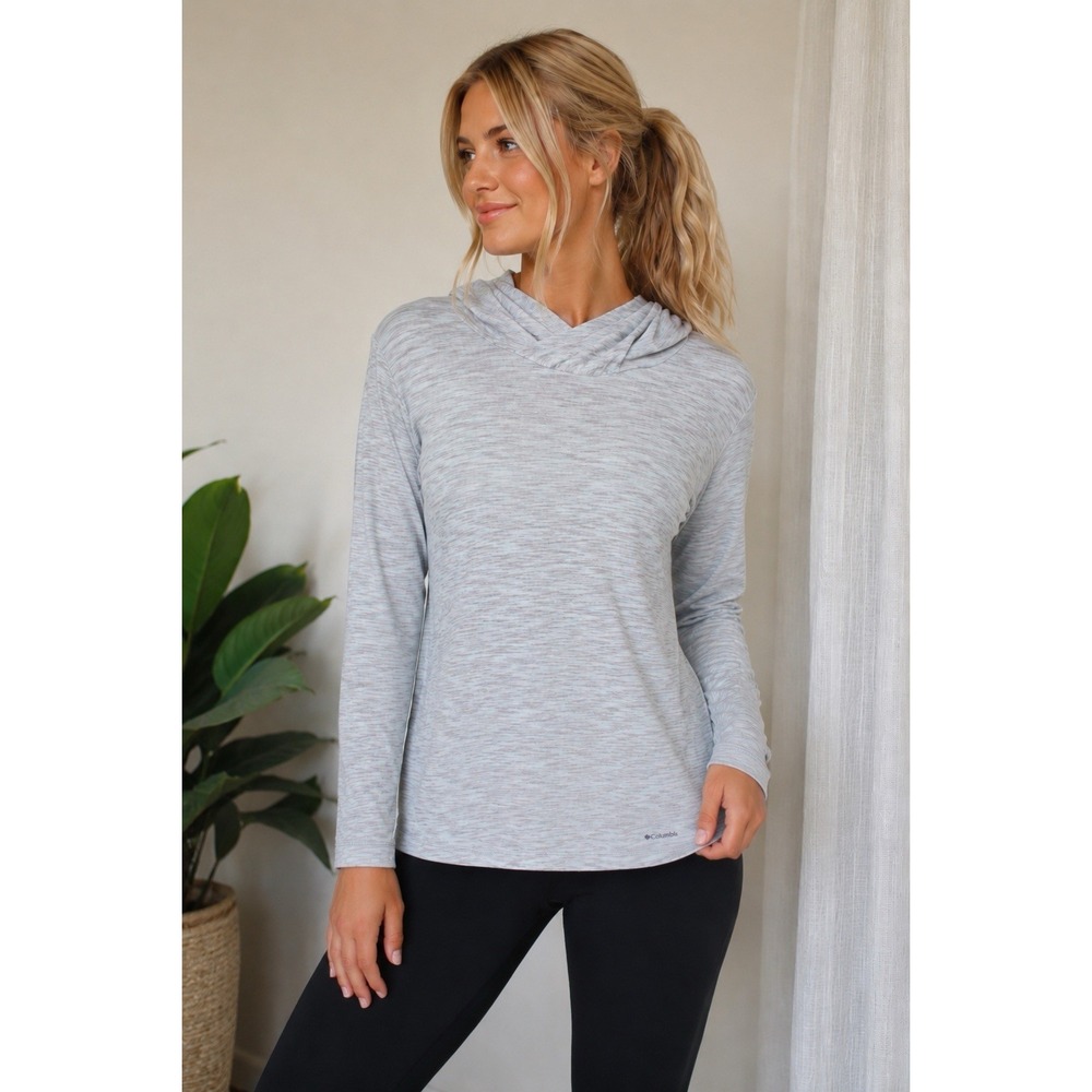 Columbia Women's Lightweight Hooded Long Sleeve Shirt Gray Space Dye XL